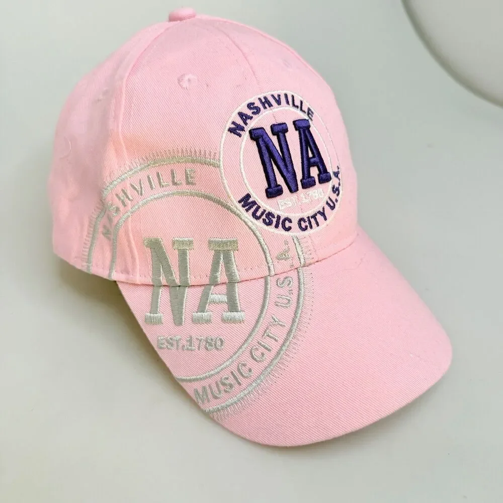 Nashville Music City USA Pink Hat Cap Adjustable Hook & Loop Strap OSFA